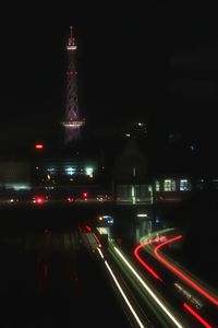 Light trails on road at night