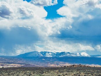 Scenic view of snowcapped mountains against sky