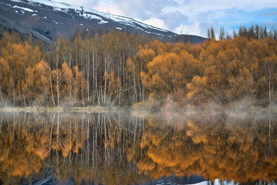 Scenic view of lake against sky during autumn