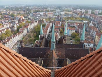 High angle view of buildings in city