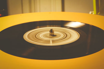 Close-up of a spinning vinyl record