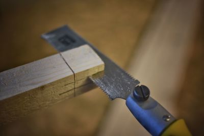 High angle view of tools on table