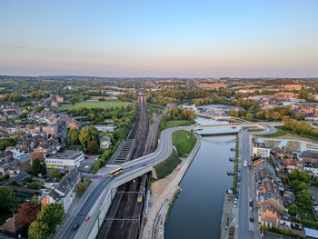High angle view of cityscape against sky