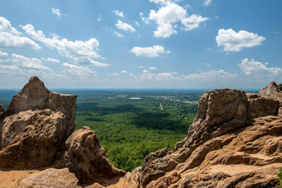 Scenic view of rocks and sea against sky