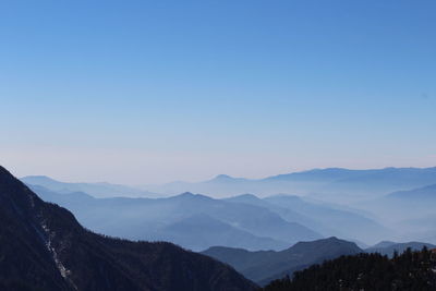 Scenic view of mountains against clear blue sky