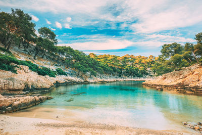 Scenic view of lake against sky