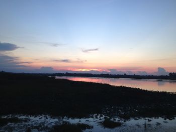 Scenic view of lake against sky during sunset