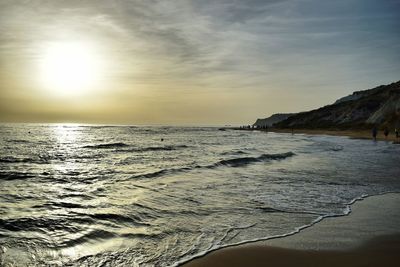 Scenic view of beach against sky during sunset