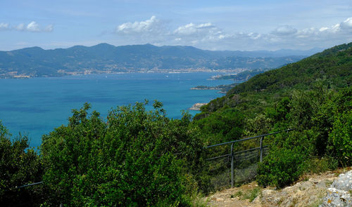 Ligurian coast landscape from the montemarcello hamlet in ameglia, la spezia, liguria, italy.