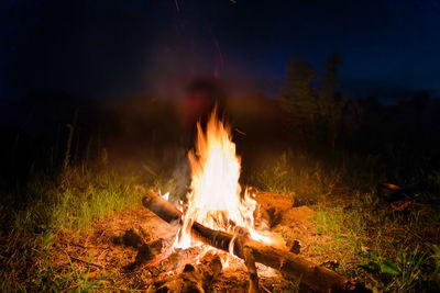 Big fire in orange bonfire at night