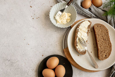 High angle view of breakfast on table