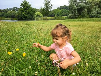 Woman on grassy field