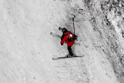 High angle view of person skiing on snow