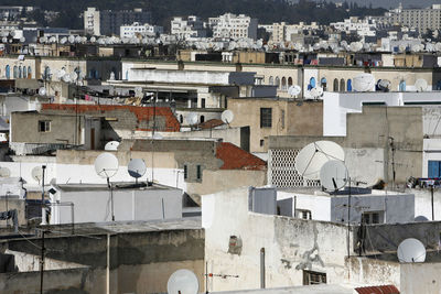 High angle view of buildings in city