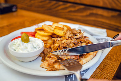 Close-up of breakfast served in plate