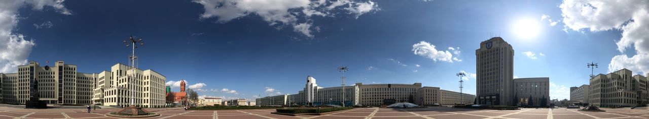 Panoramic view of buildings in city against sky