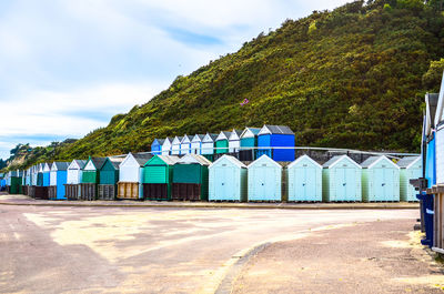 Beach huts in bournemouth and poole, dorset, england.