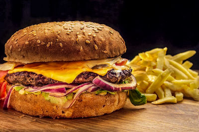 Close-up of burger on table
