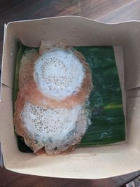 High angle view of breakfast served on table