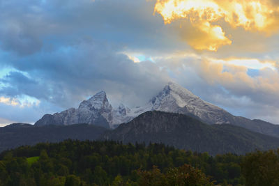 Scenic view of snowcapped mountains against sky