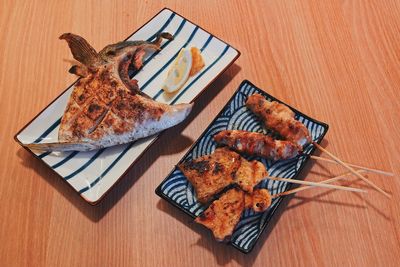 High angle view of food on table