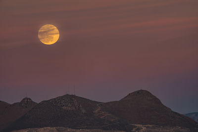 Scenic view of mountains against sky at night