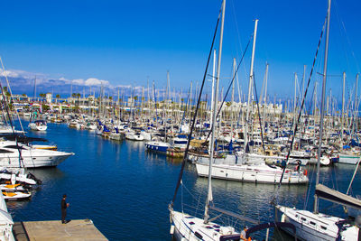 Boats moored at harbor