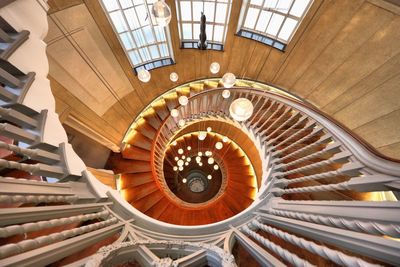 High angle view of empty spiral staircase