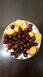 High angle view of fruits in plate on table