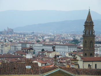 High angle view of buildings in city