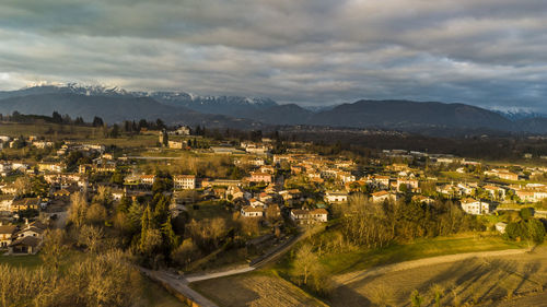 High angle view of townscape against sky