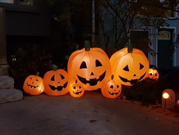 View of illuminated pumpkins at night