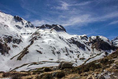 Scenic view of snowcapped mountains against sky