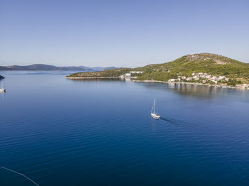 Scenic view of sea against clear blue sky