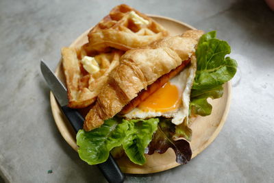 High angle view of breakfast served in plate