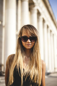 Young woman wearing sunglasses