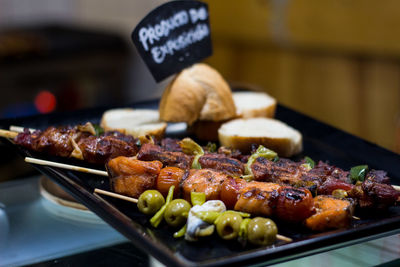 Close-up of meat in plate on table