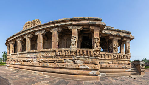 Low angle view of old temple against clear sky