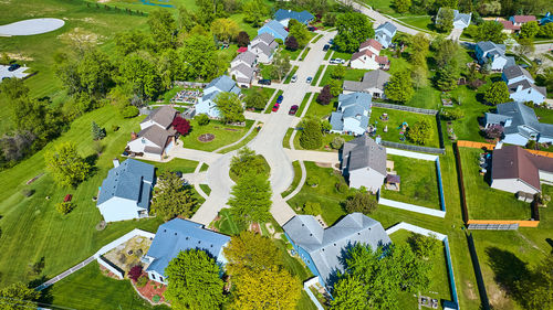 High angle view of buildings in city