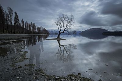 Scenic view of lake against cloudy sky