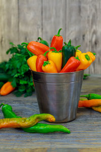 Close-up of bell peppers on table