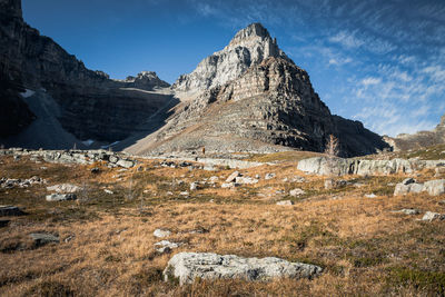 Scenic view of rocky mountains against sky