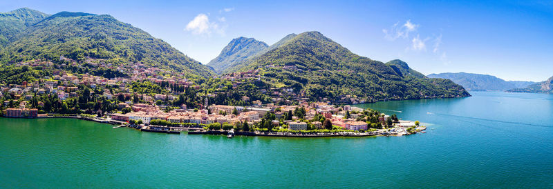 Panoramic view of bay against sky