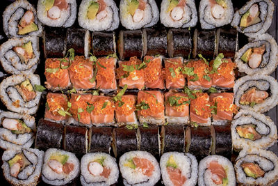 High angle view of sushi served in plate