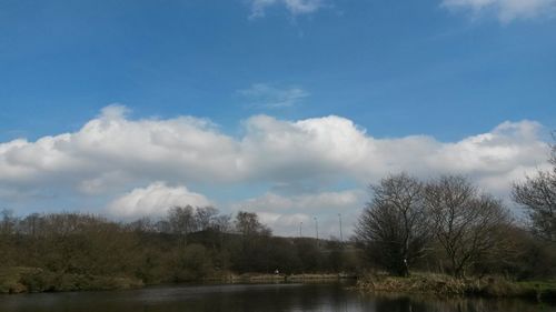 Scenic view of lake against cloudy sky