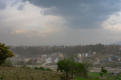 High angle view of townscape against sky