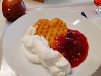 High angle view of breakfast served on table