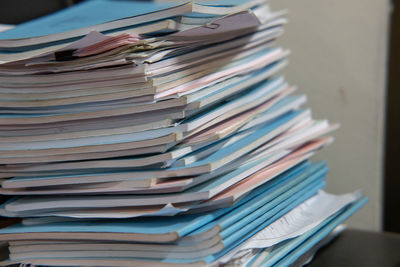 Close-up of books on table