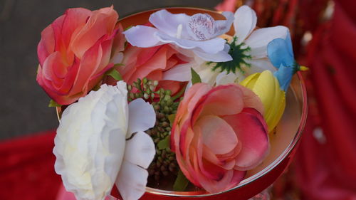 High angle view of rose bouquet