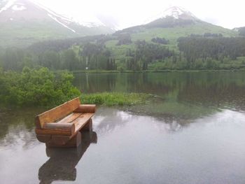 Reflection of mountain in lake against sky